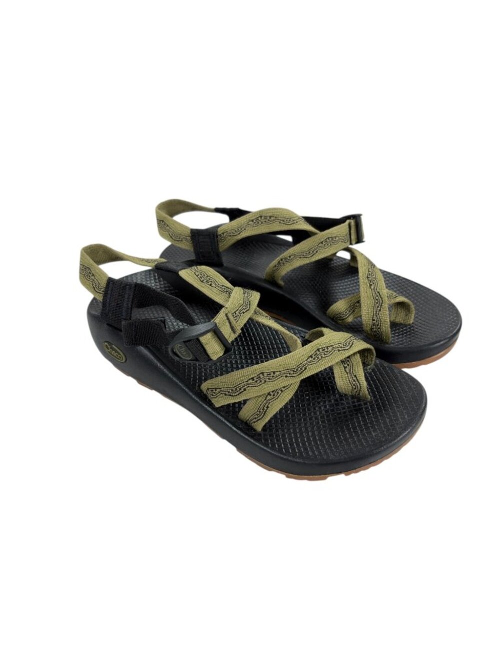 Chaco Sandals Toe Loop Strappy Hiking Shoes Mens Size 9 Geometric Olive